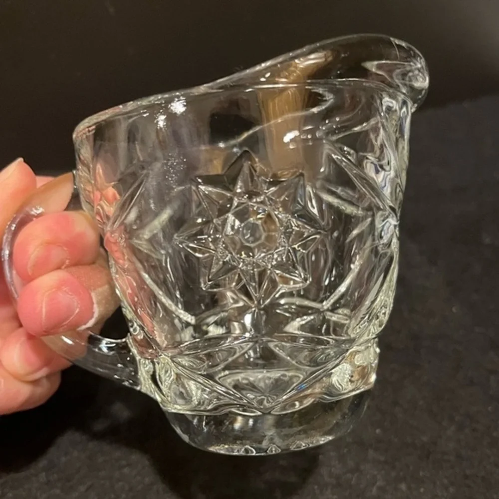 Vintage Anchor Hocking Prescut Clear Star of David pattern creamer pitcher